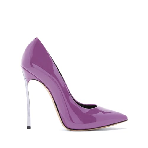 iadore Women Fashion Metal High Heel Shoes Patent Leather Chic Pointed Toe Slip on Stiletto Heel Dress Pumps Size 5-12 US2