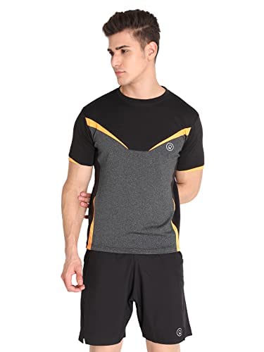 Image of CHKOKKO Men Round Neck Gym T-Shirt Black Orange Anthraa XXL