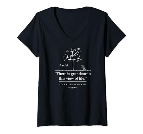 Mujer Camisa Darwin con cita "There is grandeur in this view of life" Camiseta Cuello V