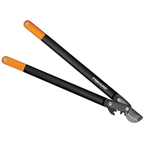 Fiskars Podadera con cuchilla bypass para madera verde, sistema de cremallera PowerGear II, Capa antiadherente, Diámetro de corte: 5 cm, Acero templado, Longitud: 70 cm, Negro/Naranja, L78, 1000584