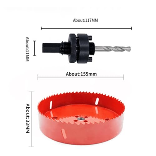 LAIWEI 155mm Hole Saw, Drill Bit, Heavy Duty Arbor, High Speed Steel, Wood, Metal, Aluminium, Hole Saw, Red, 6-1/8" 155mm - Image 2