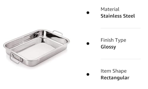 Image of Dynore Stainless Steel Lasagna Tray with Handle for Serving Any Foods (35.5 cm x 27 cm)