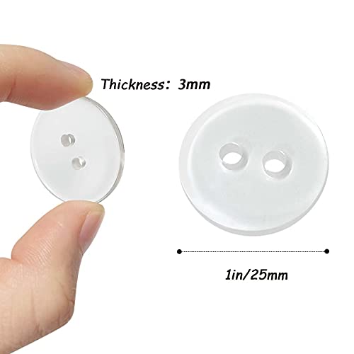 50Pcs Buttons 2 Hole, Resin Clear Buttons for Sewing and DIY Craft(1 Inch)