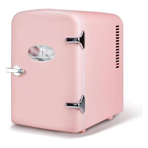 HealSmart Portable Mini Fridge, 4 Liter 6 Can Cooler and Warmer Compact Refrigerators with Observation Window, 100% Freon-Free & Eco Friendly for Drinks, 4L, Pink Cover