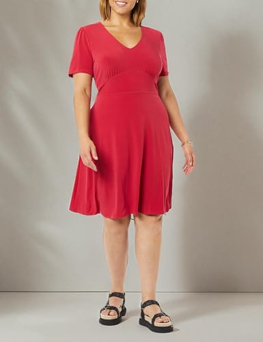 Image of Amazon Essentials Women's Short Sleeve V-Neck Gathered Flattering Fit and Flare Dress