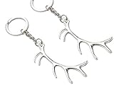porte-clés pour femmes Lot de 2 porte-clés en forme de bois de cerf, bijoux en bois de cerf, porte-clés en argent antique, Argent vieilli., 67x34mm