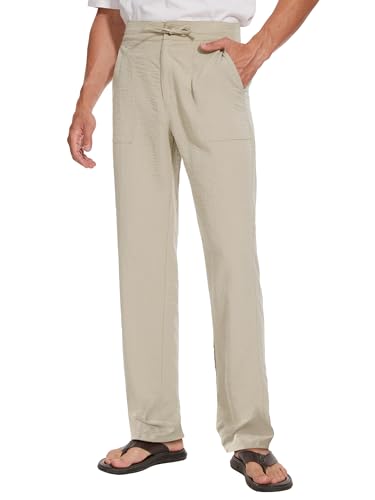 Tall Mens Casual Linen Pants 31/33/35/37 Inseam Beach Slacks Summer Long Drawstring Straight Leg Relaxed Fit