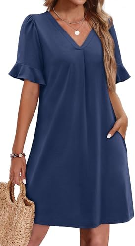 OFEEFAN Summer Dresses for Women Ruffle Short Slee…