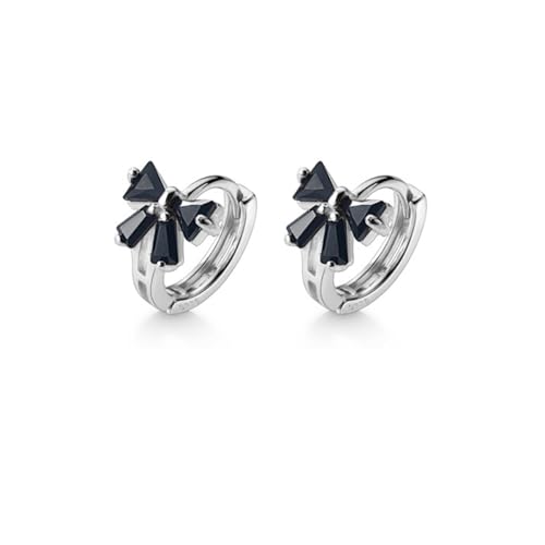 Image of Reffeer Solid 925 Sterling Silver Bow Hoop Earrings Huggie for Women Teen Girls Black CZ Bowknot Hoop Earrings Ribbon Cartilage Huggie