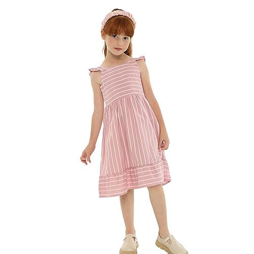 LittleSpring Girls Dresses Summer Casual Fashion Striped Spaghetti Strap Sun Dress for Kids3