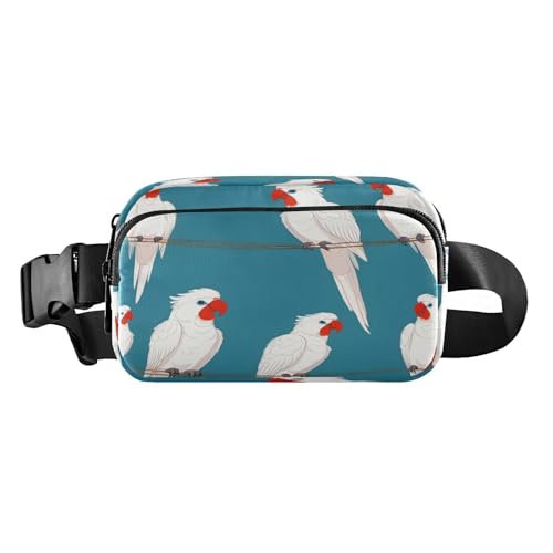 CEBUGI Hiking Mini Waist Packs for Men Women,White Parrot Fashion Water Resistant Fanny Packs with Adjustable Belt for Workout Traveling Running