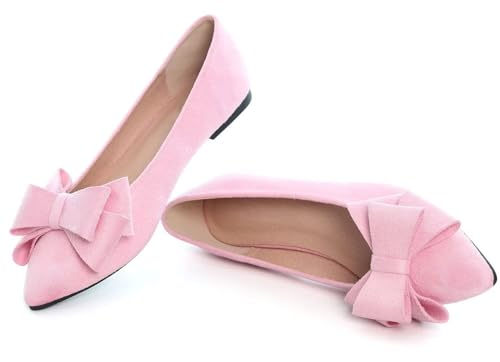 Image of SAILING LU Womens Bowknot Ballet Flats Pointy Toe Suede | Casual Flat Shoes, Dressy Wear to Work, Moccasins, Slip-Ons