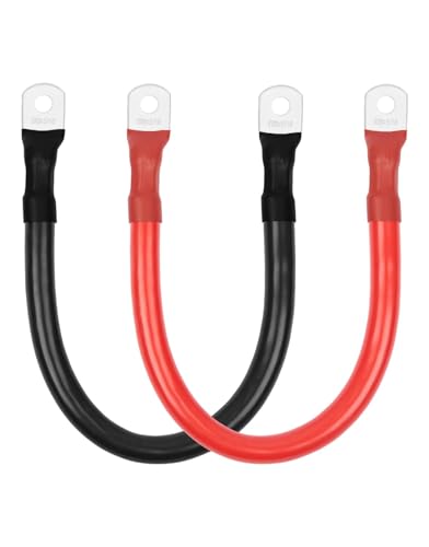 Image of 1/0 AWG Battery Cable with Terminals, ISELECTOR Battery Inverter Cable with 3/8” Terminal Lugs Both Ends,1/0 Gauge Wire Inverter Terminal Cables for Solar, Truck,RV,Boat(1Ft, 1 Positive&1 Negative)