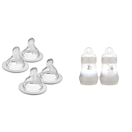 Image of MAM Bottle Nipples Mixed Flow Pack Level 0 & 1 with MAM Easy Start Anti Colic 5oz Baby Bottles, 2 Count
