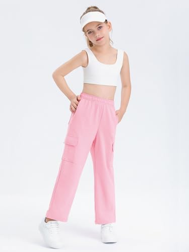 Image of Girls Kids Cargo Sweatpants Wide Straight Leg Jogger Pants 5-14 Years