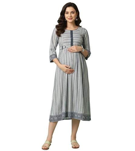 Image of DUMMY SHAPE Pregnancy Dresses for Women Cotton | Floral Anarkali Flare Kurta with Dual Nursing Zippers | Pregnancy & Breastfeeding | Feeding Kurtis | Baby Shower | Gifts for Pregnant Woman