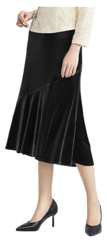 Women's Silk Fleece Midi Skirt Solid Slim Fit A-Line Dress for Business Casual Wear