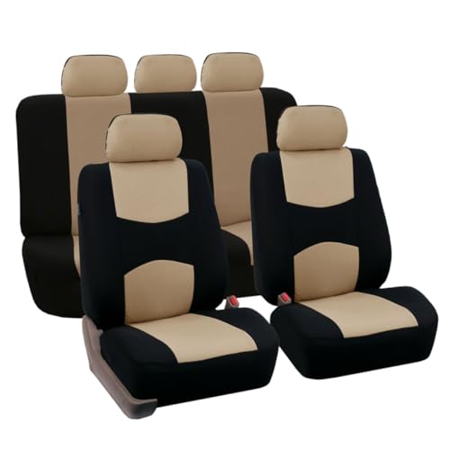 livre Parliky 9 pièces Housses Siège Automobile Complètes Beige avec Appuie Têtes Détachables Tissu Maille Respirant Protection pour Banquette Fractionnée