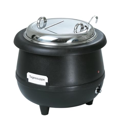 Bartscher Suppentopf Gourmet 10L – indirekt beheizt, stufenlos regelbar, herausnehmbarer Innentopf aus Chromnickelstahl, inkl. Suppenkelle, schwarz