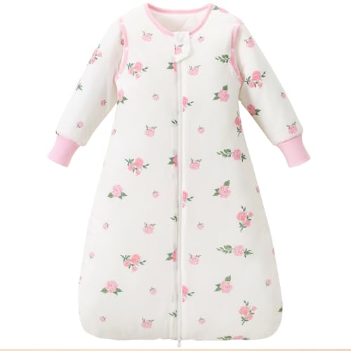 Image of Baby Sleep Sack 3.5 TOG Cotton Bloom L | 100% Cotton thick winter baby sleep sack with detachable sleeves, gentle on baby's skin, warm cozy sleep comfort for 18-36M