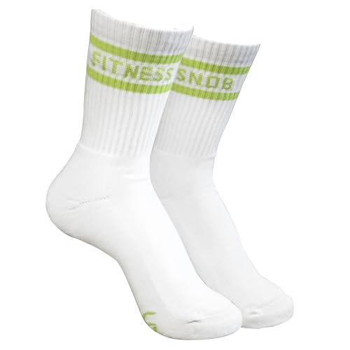 Image of Premium White Striped Crew Socks for Women With Neon Stripes, Athletic Gym & Running Socks