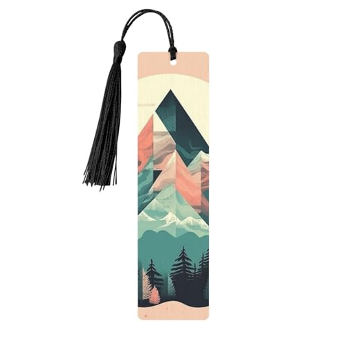 Simplify 山と森林 木製しおり 5個 天然樺材 しおり カラフルなタッセル付き パーソナライズ 木製吊り下げタグ オーナメント DIY クラフト しおり メンズ レディース 本好き向け
