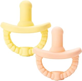 NatureBond Baby Silicone Dummy (2 Packs) + Pacifier Case | Weaning Pacifier 6-18 Months | | Peach & Yellow | BPA-Free Food Grade Silicone Binkies