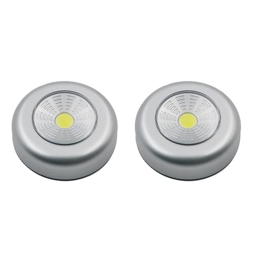 Navoys 2 Pack COB LED Battery-Powered Wireless Night Light Tap Touch Push Lamp, Self Adhesive Push Light for Closets, Cabinets, Counters or Utility Rooms, Cordless Puck Light