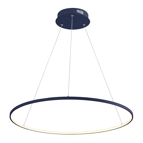 JONATHAN Y 35" Navy Modern Integrated LED Pendant Light, Dimmable Round Hoop Chandelier for Kitchen Island, Dining Room, Adjustable Height Metal Hanging Light (JYL7220F)