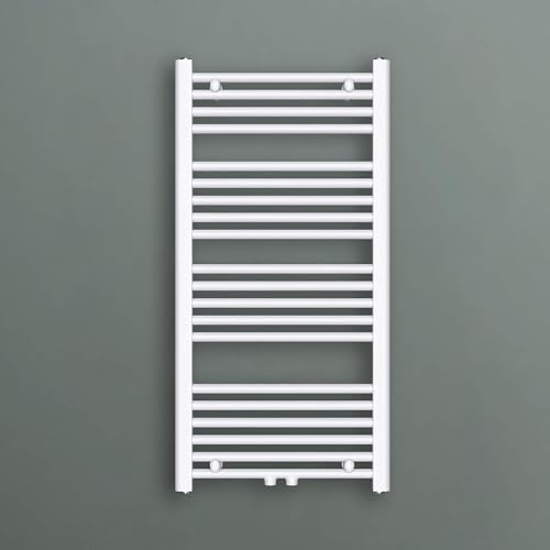 Mai & Mai Radiateur à Eau Chaude Mural Chauffage Central 100x50cm Sèche-Serviettes Blanc en Acier Inoxydable