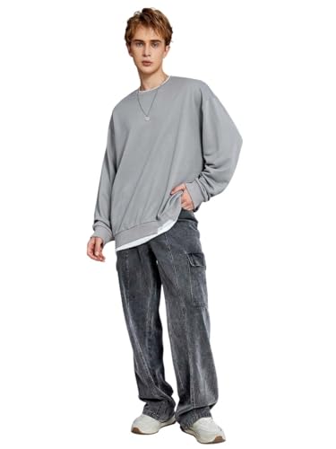 Image of KOTTY Men's Baggy Straight Fit Denim Jeans Washed Wide Leg Urban Fashion Comfortable Trendy Style