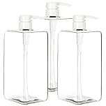Youngever 3 Pack Pump Bottles for Shampoo 1000ML (1 Liter), Square Empty Shampoo Pump Bottles, Plastic Cylinder with Lockdown Leak Proof Pumps