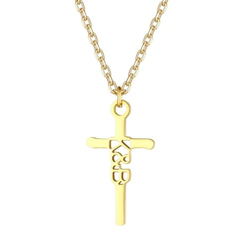 Custom4U Personalized Cross Name Necklace for Women Custom Nameplate Cross Pendant Necklace Customized Faith Jewelry Mother's Day Birthday Christian R