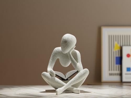 Image of Abstract Reading Human Figurine, White PLA, Modern Minimalist Sculpture for Bookshelf, Office Desk and Study Room Decor