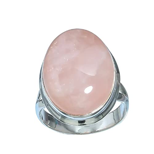 ASFKIPMF 925 Sterling Silver Retro Simple Pink Gem Ring Moonstone Opal Ring Oval Cut Fire Pink Vintage Bridal Wedding Engagement Solitaire Ring Size 7