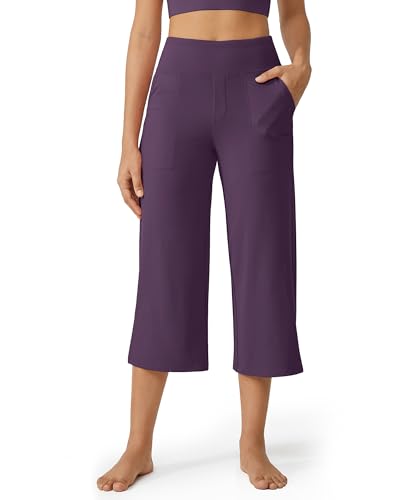 Image of G4Free Capri Pants for Women Wide Leg Yoga Dress Cropped Pants Capri Leggings with Pockets for Casual Summer
