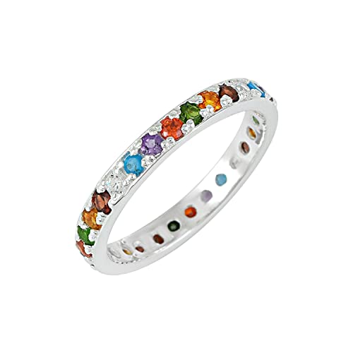 Bague d'éternité en argent 925 et pierres précieuses à facettes de haute précision