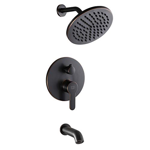 Tub and Shower Trim Kit Shower Faucet Set with Tub Spout with Rough-in Valve, Single Handle Bathroom Luxury Rain Mixer 8 Inch Shower Head System Wall Mounted Shower Combo Set, Oil Rubbed Bronze