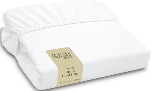 Royale Linens Fitted Sheet Queen - Ultra Soft 1800 Brushed Microfiber - Hotel Luxury Bottom Sheets - Wrinkle Free & Fade Resistant - Deep Pocket Fitted Sheet Only (Queen, White)