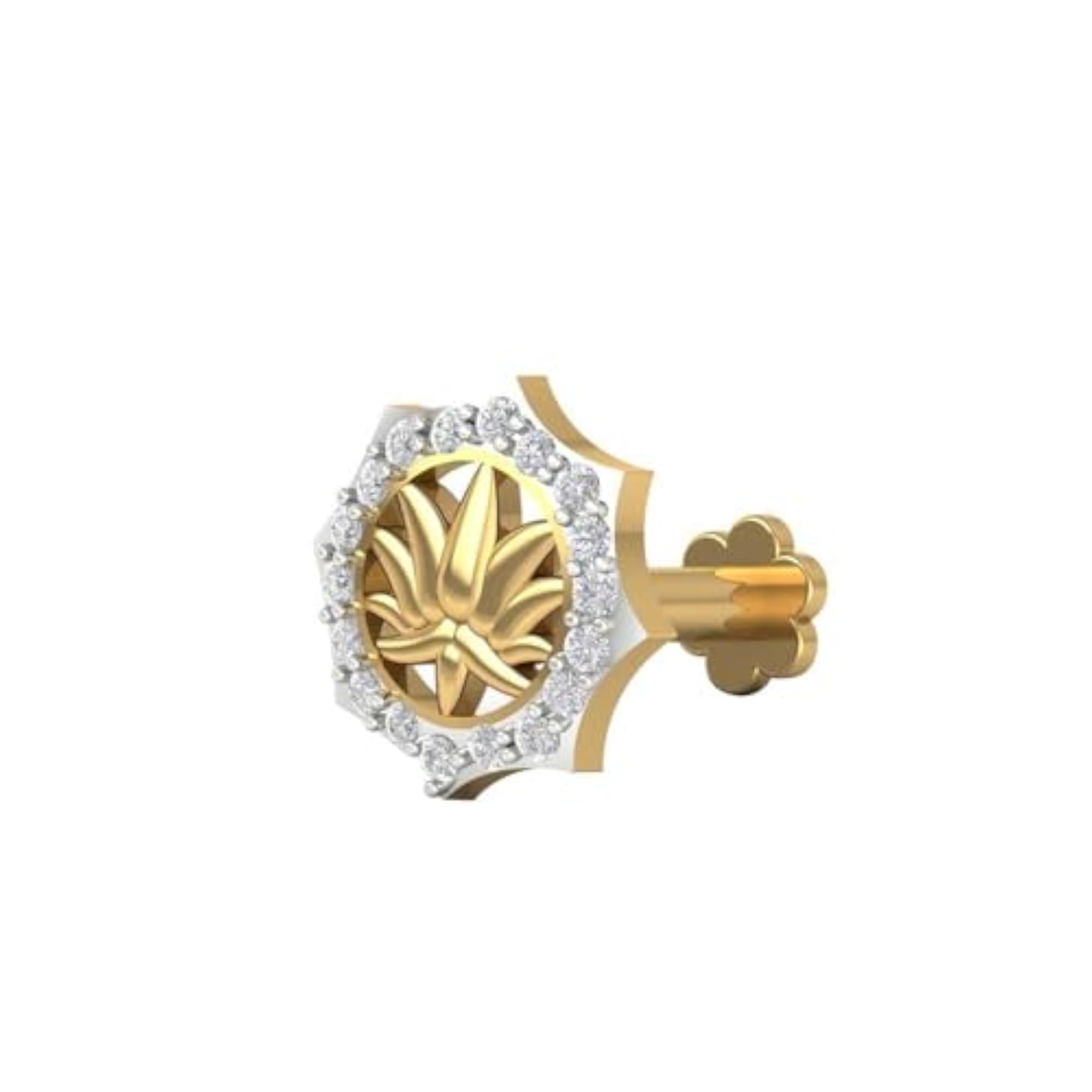 Women's 18K Gold Diamond Nosepin, Elegant Screw Design