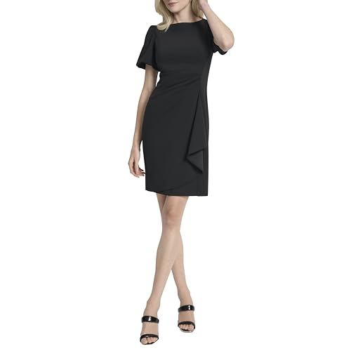 Image of DKNY Women's Short Sleeve Boat Neck Side Ruched Dress