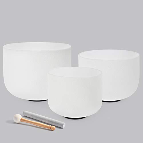 440HZ Sound Healing 8''-12'' Set of 3 Crystal Singing Bowls 8'' A 10'' C 12'' F