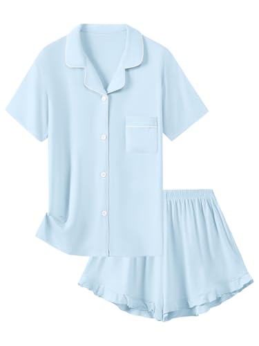 Schbbbta Girls Pajamas Set 2 Piece Button Down Pjs Soft Ruffle Sleepwear Loungewear