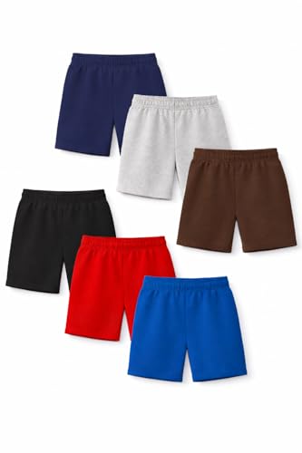 Image of Trampoline Boys Solid Shorts Pack of 6 | Multicolor Casual Summer Wear | Elastic Waist Comfortable Kids Sports, Home & Play Shorts | 1-10 Years