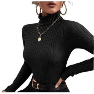 بلوفر هاي كول شتوي بياقة مرتفعة ضيقة للنساء - اختيارات ألوان متعددة، مرفق صور على الطبيعة (أسود، مقاس واحد تلبيس من 50 إلى 95 كيلوجرام حسب شكل الجسم)