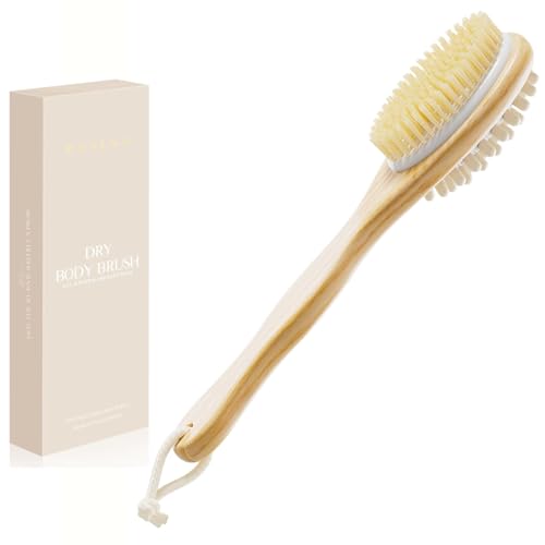 Image of Rosena 2-in-1 Long Handle Body Brush | For Skin Exfoliation and Massage | Reduces Cellulite | Stimulates Blood Circulation & Reduces Dead Skin Cells | Natural, Soft Bristles | (1 unit)