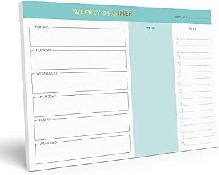 Sweetzer & Orange Weekly To Do List Pad. Teal Gold Weekly Planner Notepad with Daily Planner Agenda Squares. 7x10 Day Planner 2022 2023 - Student Planner, Work Planner and Checklist Note Pad.