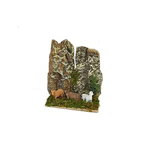Set 4 pz Ambientazione PRESEPE Fattoria Animali da Cortile CON SUGHERO statuine Incluse 13 x 8 x h. 12 cm 4 SOGGETTI STALLA LAGHETTO presepe per PASTORI di Natale Paperelle Casolare
