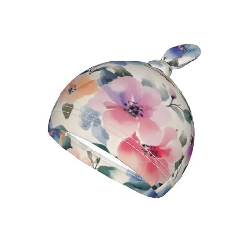 Image of Vintage Pink Blue Watercolor Floral Swaddle Blanket with Beanie Hat Set Newborn Swaddle Wrap Soft Baby Receiving Blankets Baby Swaddle Blanket for Baby Boys and Girls