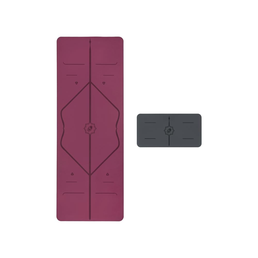 LIFORME Original Yoga Mat Yoga Pad Bundle Pack Patented Alignment System Eco-Friendly Non-Slip Warrior-Grip Made with Natural Rubber